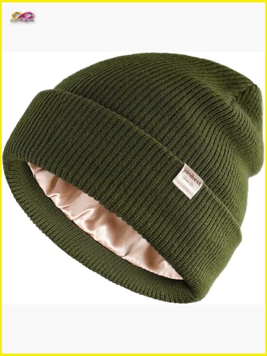 Satin Lined Knit Beanie Winter Hat Warm Cuffed Skull Cap Unisex main image 7